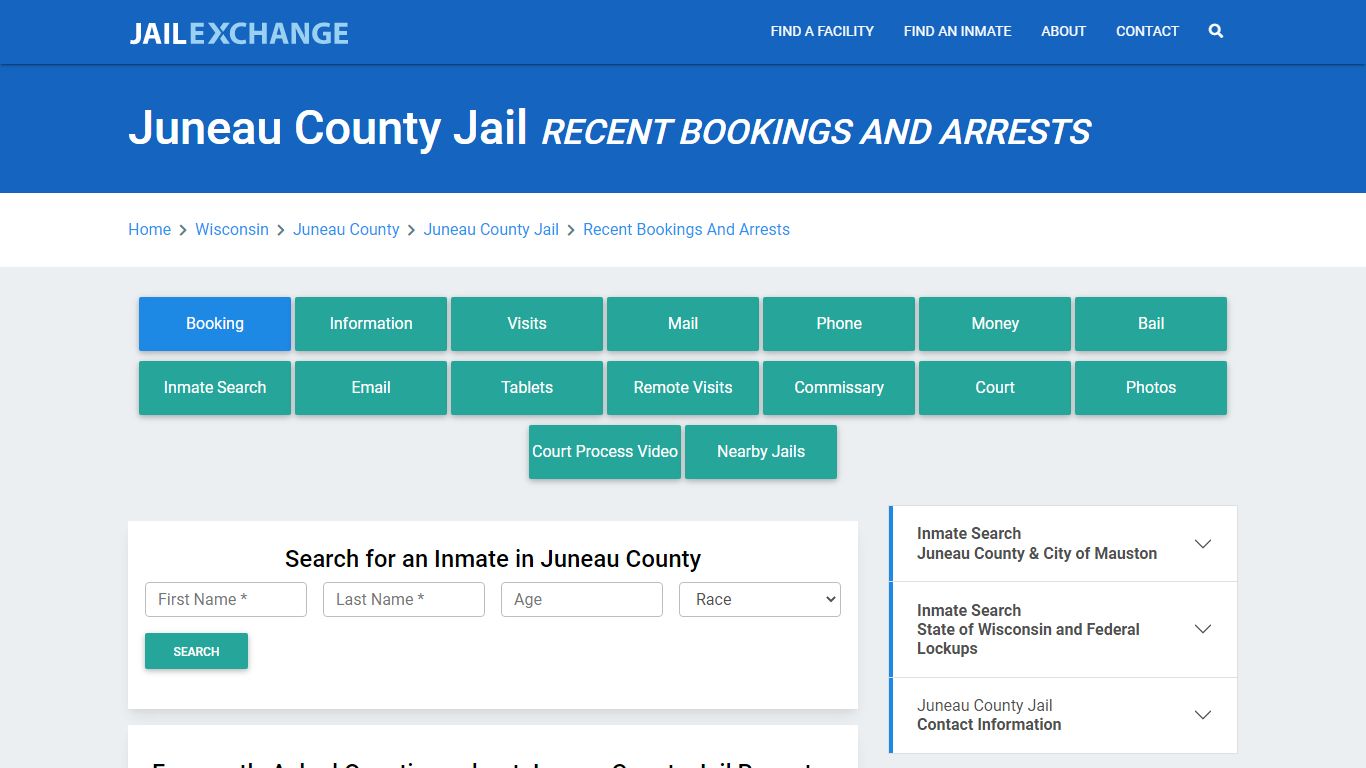 Juneau County Jail Recent Bookings And Arrests - Jail Exchange