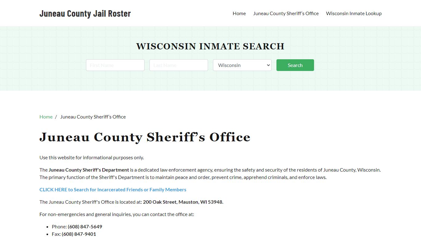 Juneau County Sheriff Office, WI, Arrest Warrants Search